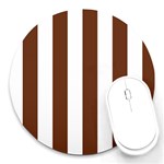 Vertical Stripes - White and Auburn Brown Round Mousepad