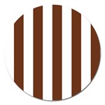 Vertical Stripes - White and Auburn Brown Magnet 5  (Round)