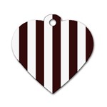 Vertical Stripes - White and Dark Sienna Brown Dog Tag Heart (Two Sides)