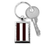 Vertical Stripes - White and Dark Sienna Brown Key Chain (Rectangle)