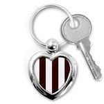 Vertical Stripes - White and Dark Sienna Brown Key Chain (Heart)
