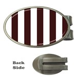 Vertical Stripes - White and Dark Sienna Brown Money Clip (Oval)