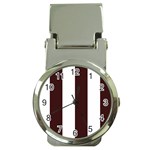 Vertical Stripes - White and Dark Sienna Brown Money Clip Watch