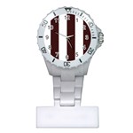 Vertical Stripes - White and Dark Sienna Brown Nurses Watch