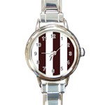Vertical Stripes - White and Dark Sienna Brown Round Italian Charm Watch