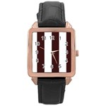 Vertical Stripes - White and Dark Sienna Brown Rose Gold Leather Watch