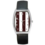 Vertical Stripes - White and Dark Sienna Brown Barrel Style Metal Watch