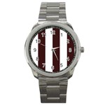 Vertical Stripes - White and Dark Sienna Brown Sport Metal Watch
