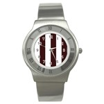 Vertical Stripes - White and Dark Sienna Brown Stainless Steel Watch