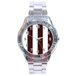 Vertical Stripes - White and Dark Sienna Brown Stainless Steel Analogue Watch