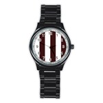 Vertical Stripes - White and Dark Sienna Brown Stainless Steel Round Watch
