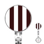 Vertical Stripes - White and Dark Sienna Brown Stainless Steel Nurses Watch