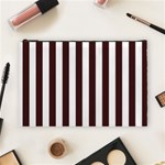 Vertical Stripes - White and Dark Sienna Brown Cosmetic Bag (L)