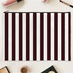 Vertical Stripes - White and Dark Sienna Brown Cosmetic Bag (XXXL)