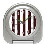 Vertical Stripes - White and Dark Sienna Brown Desk Alarm Clock