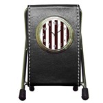 Vertical Stripes - White and Dark Sienna Brown Pen Holder Desk Clock