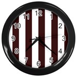 Vertical Stripes - White and Dark Sienna Brown Wall Clock (Black)