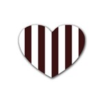 Vertical Stripes - White and Dark Sienna Brown Heart Coaster (4 pack)