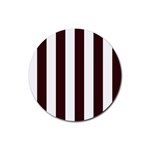 Vertical Stripes - White and Dark Sienna Brown Rubber Coaster (Round)