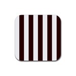 Vertical Stripes - White and Dark Sienna Brown Rubber Coaster (Square)