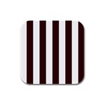 Vertical Stripes - White and Dark Sienna Brown Rubber Square Coaster (4 pack)