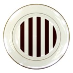 Vertical Stripes - White and Dark Sienna Brown Porcelain Plate