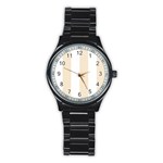 Vertical Stripes - White and Champagne Orange Stainless Steel Round Watch