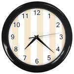 Vertical Stripes - White and Champagne Orange Wall Clock (Black)