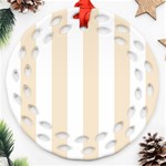 Vertical Stripes - White and Champagne Orange Round Filigree Ornament (Two Sides)