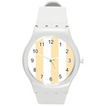 Vertical Stripes - White and Peach Orange Round Plastic Sport Watch (M)