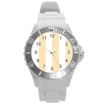 Vertical Stripes - White and Peach Orange Round Plastic Sport Watch (L)