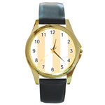 Vertical Stripes - White and Peach Orange Round Gold Metal Watch