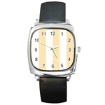 Vertical Stripes - White and Peach Orange Square Metal Watch