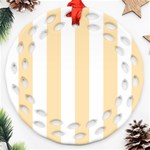 Vertical Stripes - White and Peach Orange Round Filigree Ornament (Two Sides)