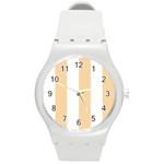 Vertical Stripes - White and Sunset Orange Round Plastic Sport Watch (M)