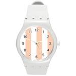 Vertical Stripes - White and Apricot Orange Round Plastic Sport Watch (M)