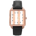 Vertical Stripes - White and Apricot Orange Rose Gold Leather Watch