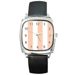Vertical Stripes - White and Apricot Orange Square Metal Watch