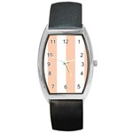 Vertical Stripes - White and Apricot Orange Barrel Style Metal Watch