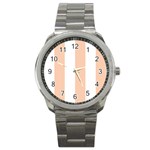 Vertical Stripes - White and Apricot Orange Sport Metal Watch