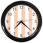 Vertical Stripes - White and Apricot Orange Wall Clock (Black)