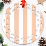 Vertical Stripes - White and Apricot Orange Round Filigree Ornament (Two Sides)
