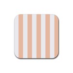 Vertical Stripes - White and Apricot Orange Rubber Coaster (Square)
