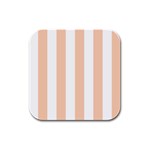 Vertical Stripes - White and Apricot Orange Rubber Square Coaster (4 pack)