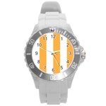 Vertical Stripes - White and Pastel Orange Round Plastic Sport Watch (L)