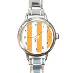Vertical Stripes - White and Pastel Orange Round Italian Charm Watch