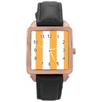 Vertical Stripes - White and Pastel Orange Rose Gold Leather Watch