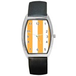 Vertical Stripes - White and Pastel Orange Barrel Style Metal Watch
