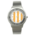 Vertical Stripes - White and Pastel Orange Stainless Steel Watch