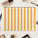 Vertical Stripes - White and Pastel Orange Cosmetic Bag (XL)